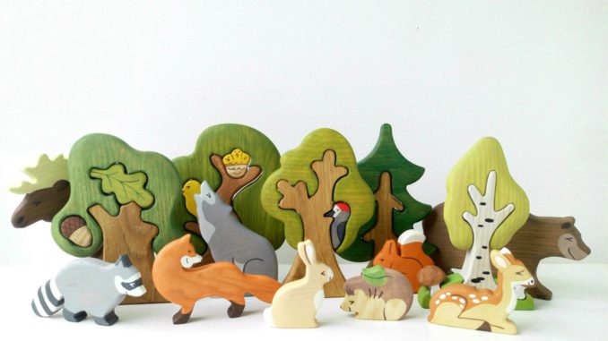 wooden forest animals